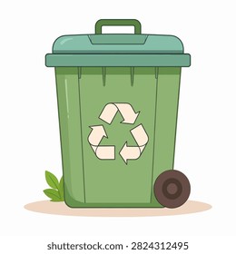 A green recycling bin featuring a white recycle symbol, used for waste sorting and environmental conservation efforts.