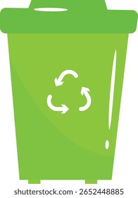 Lixeira Verde com Símbolo de Reciclagem Ilustração Plana