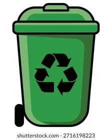 Ilustración vectorial verde de la papelera de reciclaje que representa una gestión de residuos respetuosa con el medio ambiente para un futuro ambiental sostenible