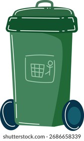 Green Recycling Bin Waste Container Wheels Recycle Symbol Environment Eco Friendly Cartoon Flat Portal da química