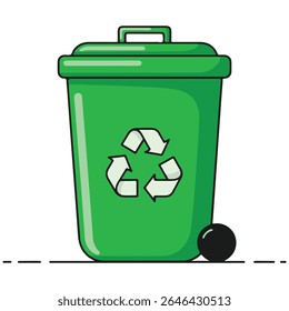 Compartimento de reciclagem verde com rodas para fácil transporte