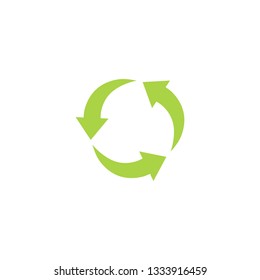 Green recycling circle sign, symbol and icon with arrows. Recycling icon with around green arrows, isolated vector illustration on white background.