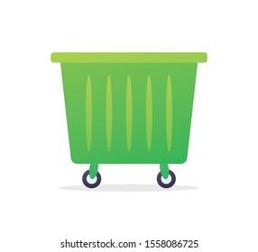 Green recycling garbage dumpster isolated, wheelie trash bin vector icon.