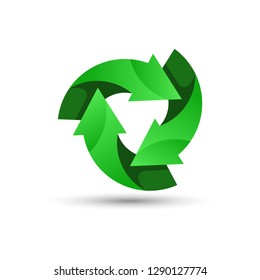 Green recycling logo. recycling icon. Recycled eco vector. Recycle arrows ecology symbol. Recycled cycle arrow. environmental symbol. Vector illustration isolated on white background