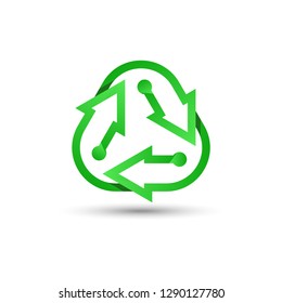 Green recycling logo. recycling icon. Recycled eco vector. Recycle arrows ecology symbol. Recycled cycle arrow. environmental symbol. Vector illustration isolated on white background