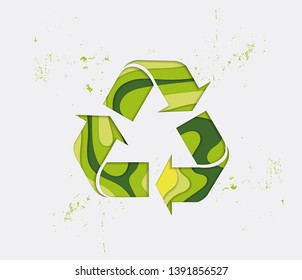 Green recycling sign. Ecology background for t-shirt, poster, banner, flyer. Vector illustration. Ecology concept