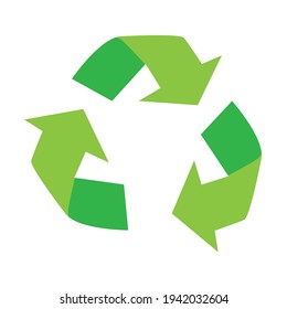 signo de reciclado verde "Bucle Mobius". materias primas recicladas. cero desperdicio. principios de la inocuidad del medio ambiente. ecología. vector plano. aislado en fondo blanco