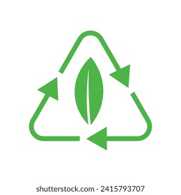 Green recycling sign on white background