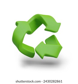 Green recycling sign. Universal symbol of eco principle. Isolated realistic image at angle