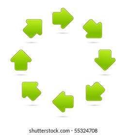 Green recycling sign web 2.0 internet button. Matted colorful shapes with shadow on white background