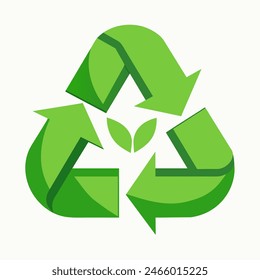 Green recycling symbol with arrows and leaf, showing ecofriendliness