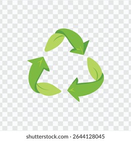 Green recycling symbol with arrows and leaves, symbolizing eco-friendly practices and environmental sustainability.