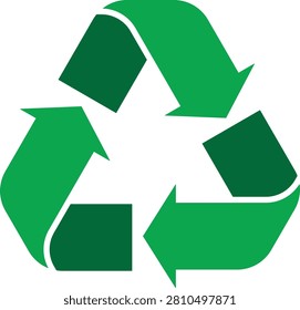 A green recycling symbol featuring three chasing arrows in a triangular loop, representing the concept of sustainability, waste reduction, and recycling.