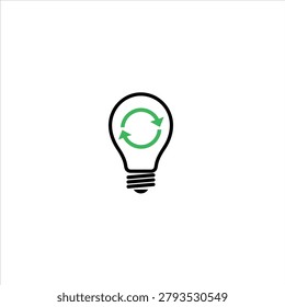 Green recycling symbol inside a lightbulb, symbolizing sustainable innovation and ideas