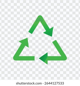 Green recycling symbol with three arrows forming a triangle for sustainability and eco-friendly practices.