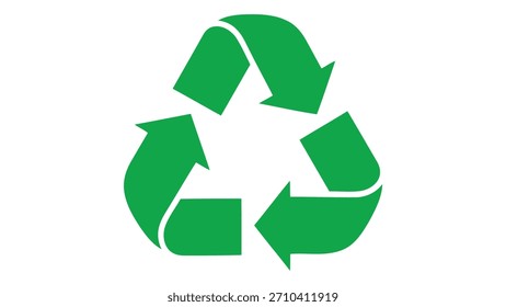 Grünes Recyclingsymbol mit drei Verfolgungspfeilen, die ein Dreieck bilden und Nachhaltigkeit und Umweltpflege auf sauberem Hintergrund darstellen