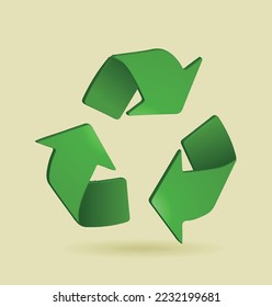 Green recycling symbol. Zero waste lifestyle. 3d rendering.