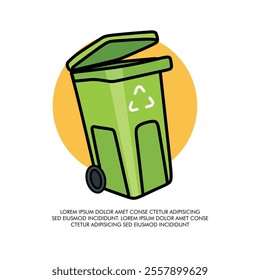 Green recycling wheelie trash bin vector illustrations green color or waste bin and green bin icon with white background design 