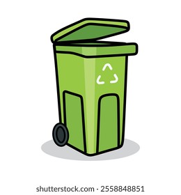 Green recycling wheelie trash bin vector illustrations green color or waste bin and green bin icon with white background design 