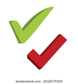 Marcas de verificación 3D verdes y rojas