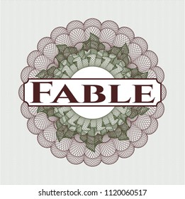 Green and Red abstract linear rosette with text Fable inside