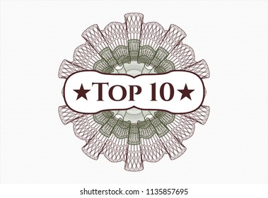 Green and Red abstract linear rosette with text Top 10 inside