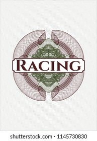 Green and Red abstract linear rosette with text Racing inside