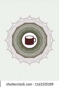 Green and Red abstract linear rosette with coffee cup icon inside