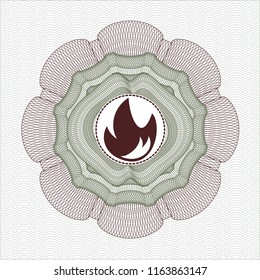 Green and Red abstract linear rosette with fire icon inside