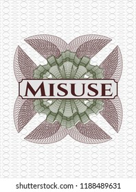 Green and Red abstract linear rosette with text Misuse inside