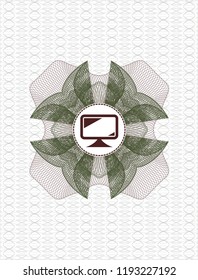 Green and Red abstract linear rosette with monitor icon inside