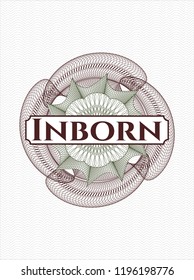 Green and Red abstract linear rosette with text Inborn inside