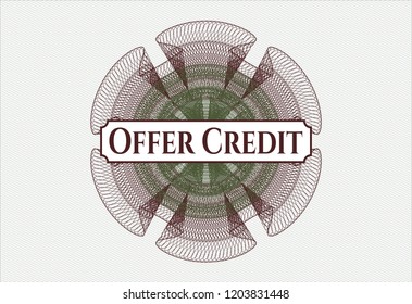 Green and Red abstract linear rosette with text Offer Credit inside