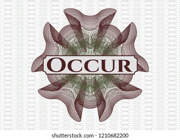Green and Red abstract linear rosette with text Occur inside