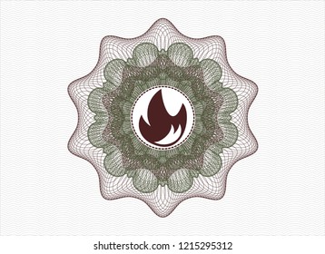 Green and Red abstract linear rosette with fire icon inside