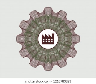 Green and Red abstract linear rosette with factory icon inside