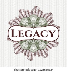 Green and Red abstract linear rosette with text Legacy inside