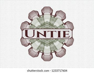 Green and Red abstract linear rosette with text Untie inside