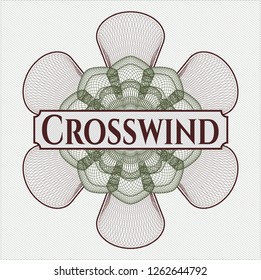 Green and Red abstract linear rosette with text Crosswind inside