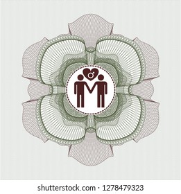 Green and Red abstract linear rosette with gay men love icon inside