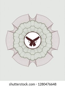 Green and Red abstract linear rosette with crossed pistols icon inside