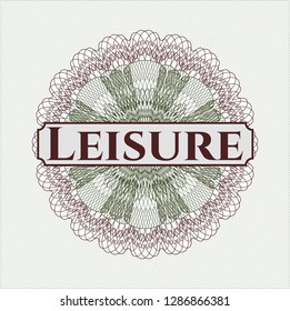 Green and Red abstract linear rosette with text Leisure inside