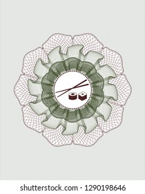 Green and Red abstract linear rosette with sushi icon inside