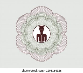 Green and Red abstract linear rosette with graduated icon inside