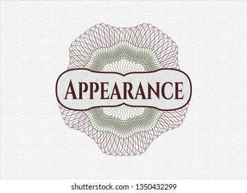 Green and Red abstract linear rosette with text Appearance inside