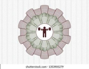 Green and Red abstract linear rosette with squat icon inside