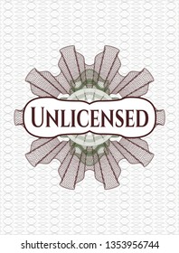 Green and Red abstract linear rosette with text Unlicensed inside