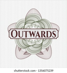 Green and Red abstract linear rosette with text Outwards inside