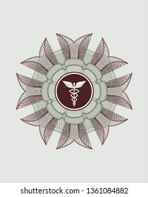 Green and Red abstract linear rosette with medicine icon inside