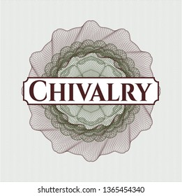 Green and Red abstract linear rosette with text Chivalry inside